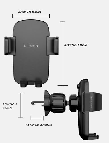 Image of LISEN Car Phone Mount, Phone Holders for Your Car [Thick Cases Friendly] Car Vent Phone Holder & Metal Hook Truck Jeep Accessories for iPhone 17 Air Pro Samsung Google and All 4-7'' Phone