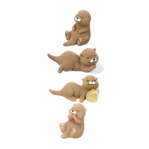 Gadpiparty 4 Piezas Figuras Pequeñas de Animales de Resina Mini Esculturas de Nutria para Decoración de Jardín de Hadas Toppers de Tartas y Accesorios para Micro Paisajes DIY