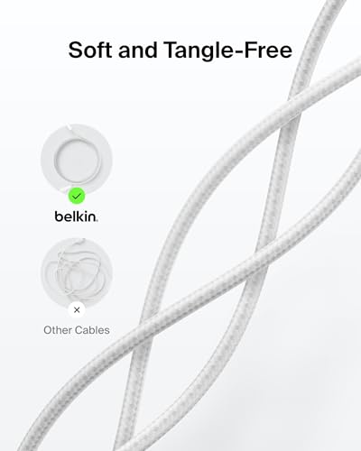 Image of Belkin Apple Certified Braided USB C to Lightning Cable 2 Meter - MFi Certified 18W Power Delivery iPhone Charger Cord - Apple Charger USB C Cable - Fast Charging for iPhone 14, iPhone 13 - White