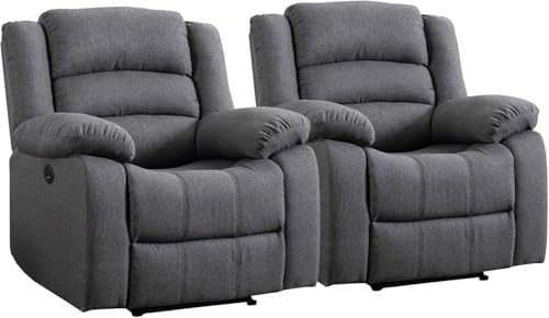 Image of EBELLO Classic Power Recliner Chair, Oversized Electric Overstuffed Chair with Thicked Cushion and Back, Single Sofa with Comfortable Armchair, Gray, 2Pcs
