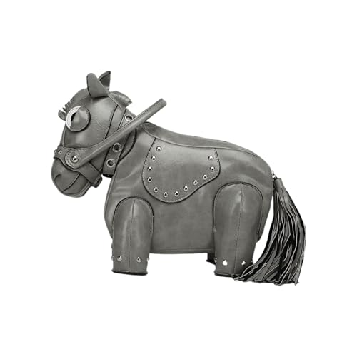 Sac à bandoulière cheval pour femme, grand sac à main gris avec rivets 32x22cm