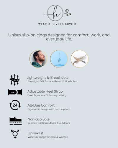 HORU Unisex Slip-On Clogs – Lightweight Breathable Foam Slides for Men & Women, Nursing, Garden, Kitchen, Non Slip Shoes, Waterproof Work Footwear, Classic Mules & Clogs for Adults3