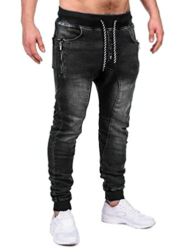 Angbater Fashion Men’s Jeans Stretch Denim Jogger Casual Drop Crotch Pants Elastic Waist Pants with Drawstring Closure2