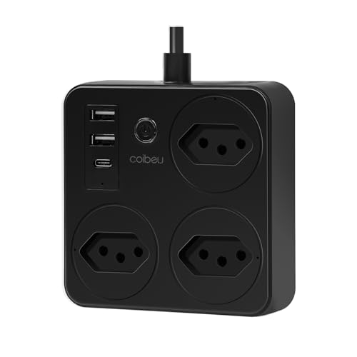 Filtro de Linha, Tomada Inteligente Wifi, Extensão Tomada, Regua, Regua de Energia, 3 Tomadas, 2 Interfaces USB, 1 Porta USB Tipo-C, Suporte para Controle Por Voz, Controle de celular (Preto)