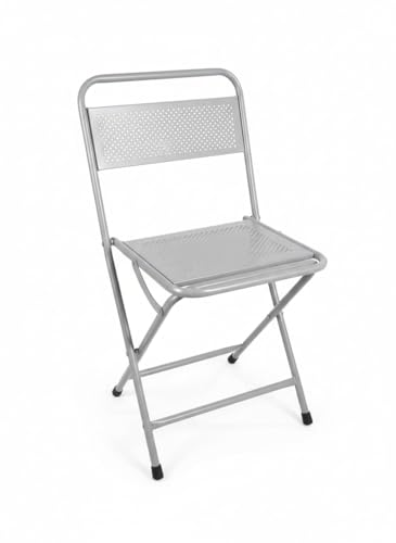 Image of Heavy-Duty Metal Folding Chair with Back Support | Portable Iron Chair for Home, Garden, and Outdoor Use | Space-Saving Collapsible Seating for Events & Dining (Silver) PF-05