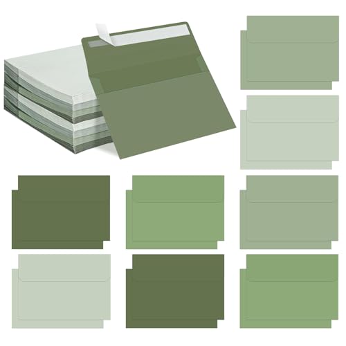 Whaline 100 Packs Sage Green Self-Adhesive Envelopes with Fold Cards