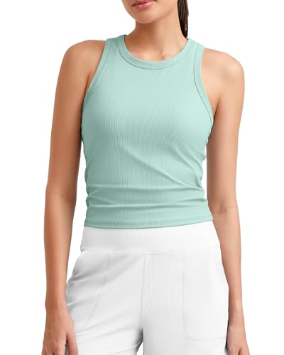 Image of G4Free Workout Tank Tops for Women Slim Fitted Racerback Ribbed Athletic Gym Yoga Tanks Summer Casual