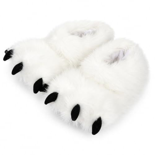 Image of Women Plush Animal Paw Slippers Funny Novelty Bear Claw Slippers Cozy Furry Warm Memory Foam Slippers Gifts for Halloween Christmas