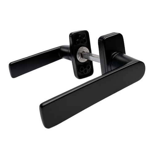 Sivenci - Juego de Manillas Para Puertas | Embellecedor Giratorio Oculta Tornillos | Set de Manetas | Mango Rectangular | Cuadradillo 8 mm | Color Negro