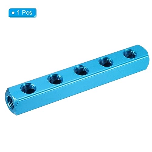PATIKIL 5 Way 8 Port Air Manifold, G1/4 Inch Aluminum Air Hose Inline Manifold Block Splitter Pneumatic Air Hose Fitting, Blue - Image 3