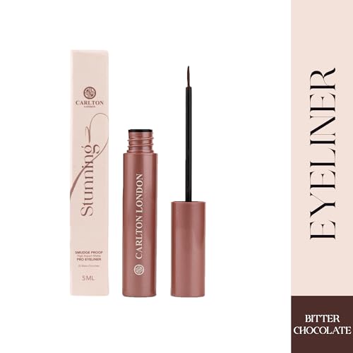 Image of Carlton London Stunnig Black Liquid Eye Liner |Enriched With Vitamin-E |Long Lasting Matte Waterproof Liner, Smudge Proof, Transfer Proof Eye Makeup |Upto 24 Hrs - 5ML(Bitter Chocolate)