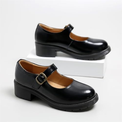 Women Vintage Buckle Leather Mary Janes Shoes3