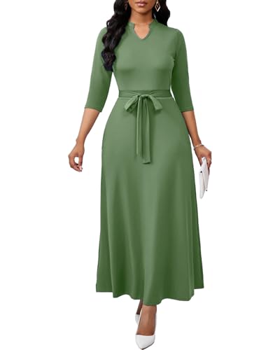 Image of BubFee Maxi Dresses for Women Semi Formal Long Dress 3 /4 Sleeve Casual A-line Church Dresses with Pockets