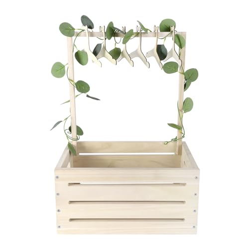 Image of Okydoky Wooden Baby Shower Basket Crate Gift Basket with Clothes Hanger | Handle and Garland, Wardrobe Storage Personalized Basket for Pregnant New Parents NO.LPL, Wood1