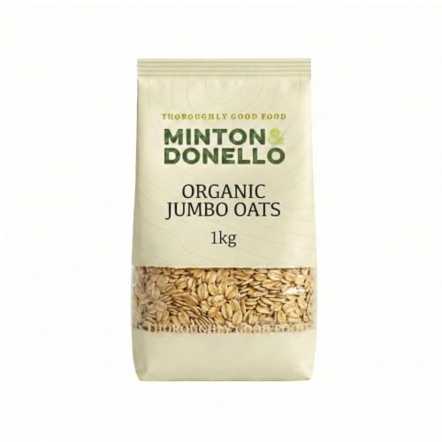 Minton & Donello Organic Jumbo Oats 1kg Bag - Wholegrain Rolled Oats for Porridge & Overnight High Fibre No Added Sugar Creamy Texture