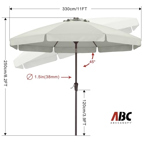 Image of ABCCANOPY 11ft Scalloped Patio Umbrella, Outdoor Table Umbrella with Tilt and Crank, Fiberglass Ribs Deck Umbrella for Patio, Pool, Garden, Picnic (Light Beige)
