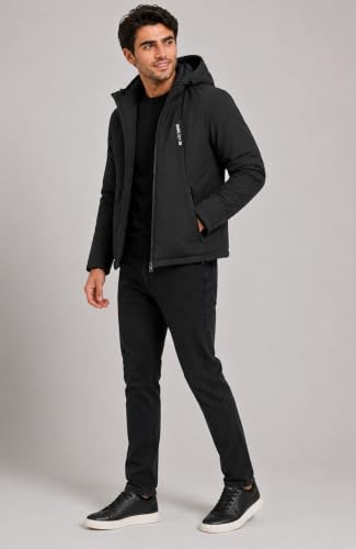 Image of SANE Men's Hooded Puffer Jacket, Quilted Winter Coat, Warm and Lightweight, Detatchable Cap