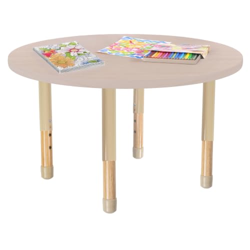 Image of 36 inch x 36 inch Round Kids Classroom Table with Adjustable Chunky Wood Legs