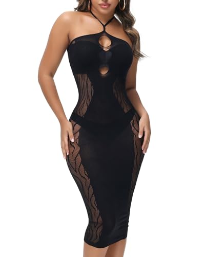 XIUSEMY Femmes Sexy Lingerie Robe Dos Nu Babydoll Moulante Chemise Noire vêtements de Nuit(Noir)