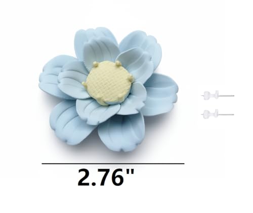 Image of Ceramic Flower Wall Art Decor, Artificial Flower Wall Sculpture,Handmade Ceramic Flowers for Home,Hallway,Living Room, Kitchen,Bathroom (Light Blue,crabapple Blossom, 2.76 inch)