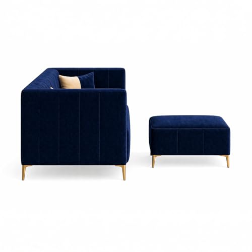 Image of SOCOZI Stylluxe 4 Seater L Shape Sofa Set with Movable Ottoman | Flexible Left or Right Layout | Soft Velvet Suede Fabric | Modern Design | Plush Comfort Cushions for Living Room (Dark Blue)