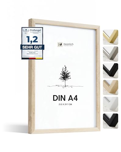 Heimlich® - Marco para fotos - A4 21 x 30 cm, madera de roble - Marco para documentos, certificados y diplomas con cubierta de plástico - Montaje en pared o sobremesa