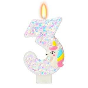 Birthday Candles – Number 3 Candle, Birthday Candles for Cake Topper, Unicorn Party Supplies, Cartoon Themed Party Favors