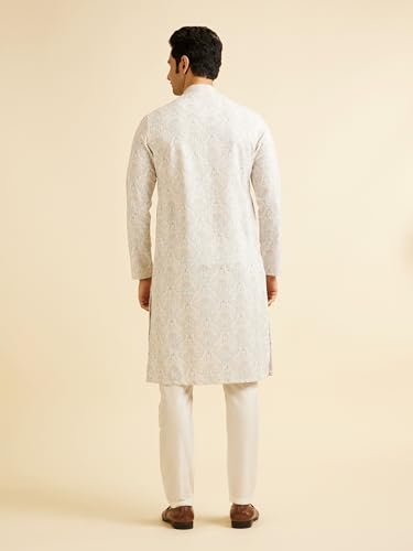 Image of Manyavar Men's Cotton Blend Floral Print & Chikankari Kurta Set (2pcs)