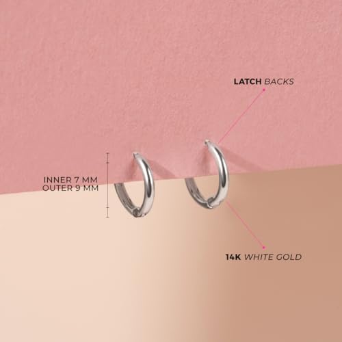 14k White Gold Plain Polished Endless Hoop Earrings For Little Girls and Pre-Teens 9mm - Simple Polished Jewelry for Young Girls - Children's Jewelry for Everyday or Formal Events4