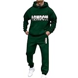 Rrongwn Chándal para hombre, juego de 2 piezas, sudadera con capucha y pantalones de chándal de Londres, ropa de calle, ropa de ocio, traje de ocio, sudadera con capucha de gran tamaño 2025 Y2K con