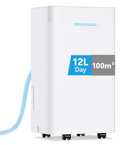 Dehumidifiers for Home 12L/Day Continuous Drainage Dehumidifier with Humidity Display 3 Working Modes 24H Timer Quiet Compression Dehumidifier for Drying Clothes Basement Apartment