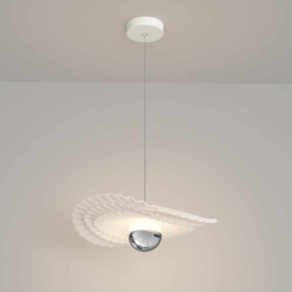 OIFAODAO Hanging lamp, 3 Color Temperatures 7W Chandelier with Resin Shade Bedroom Bedside(Pleated Leaf)