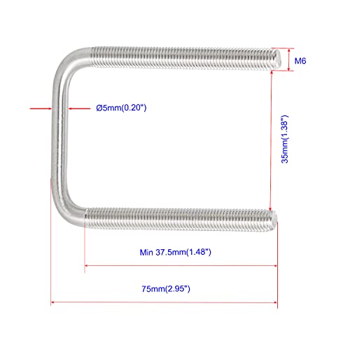 Image of Square U-Bolt 1.38 inch(35mm) Inner Width U Bolts Brackets 304 Stainless Steel M6 with Nut, Plate, Washer for Car /RV /Trailer Bumper,2 Sets