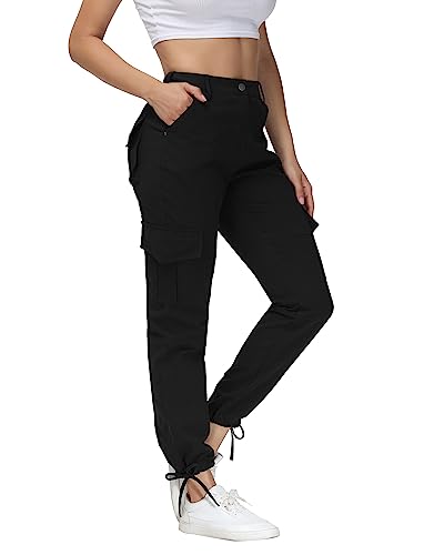 Dafensi Cargo Pants For Women Stretchy Cargo Joggers Casual Lightweight Hiking Pants Black M #TOP1