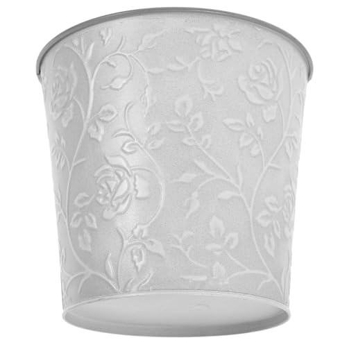 HEMOTON Seau à Fleurs en Fer Vintage Décoré en Relief pour Intérieur, Jardinière pour Salon Et Bureau, Pot De Fleurs en Métal Robuste Style Rétro, Décoration Rustique Élégante