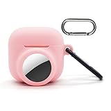 for Airpods 4 Airtag Case,2 in 1 for Airpods 4 with Airtag Holder,Silicone GPS Tracker Cover Holder,Pink