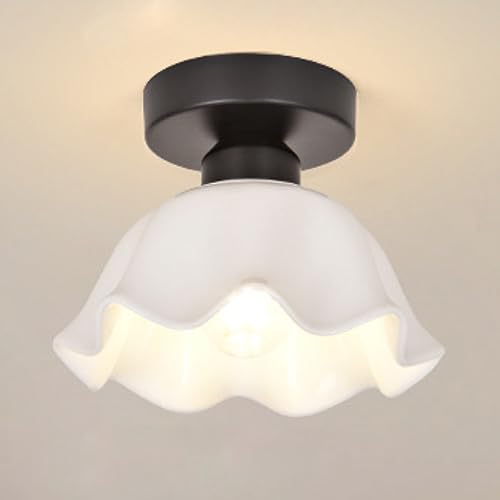 Plafonnier semi-encastré nordique noir et céramique blanche pour couloir moderne