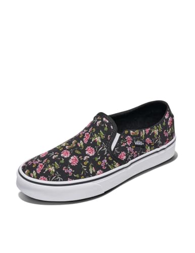 Vans Women's Asher Slip-On Shoe | Comfortable Sneakers for Walking, Fashion & Everyday Wear, Dark Floral Black, 9