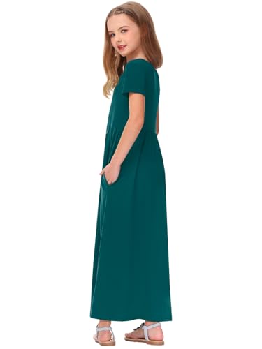 Image of Deerose Girls Maxi Dress Short Sleeve Casual Long Dresses with Pockets 5-14 Years