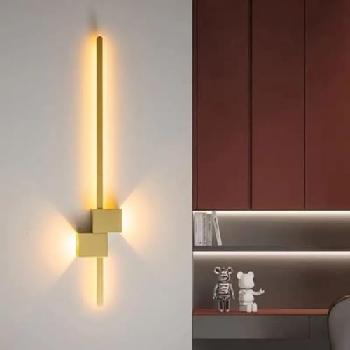 Image of Glowave Modern Golden LED Long 800mm Tube Wall Light for Bedroom Bedside Living Room Hallway - Tricolour | Warm White, White, Natural White | (Golden 2027 800mm)