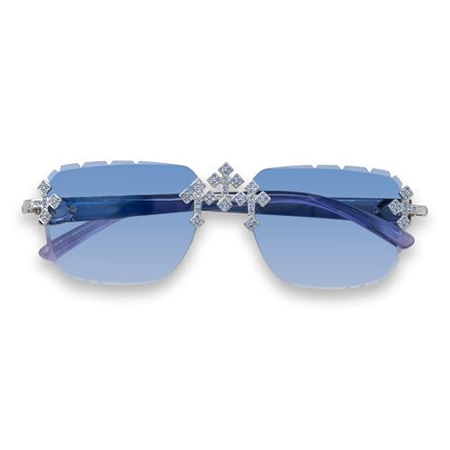Iced-Out Triple Cross Sunglasses - Diamond-Cut Frameless Shades for Women, Hip-Hop Luxury Eyewear