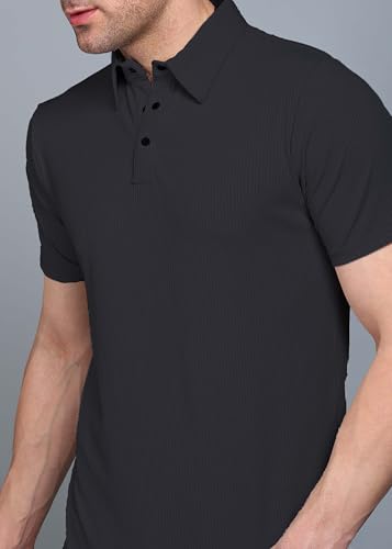 Image of INKKR Men Soild Polo Neck Texture T-Shirt