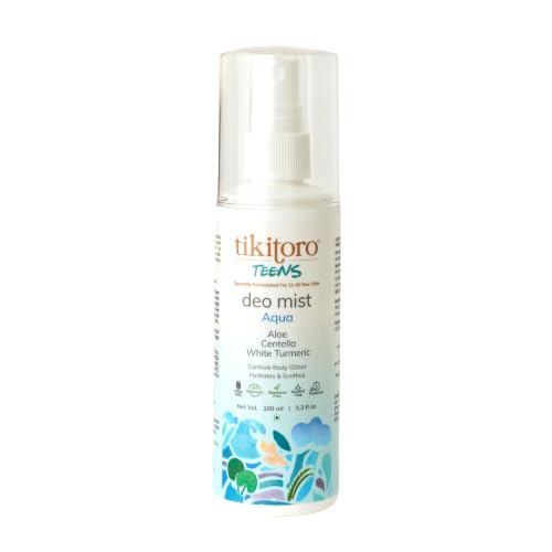 Image of Tikitoro Teens Deo Mist Aqua | Alcohol-Free Deo for Teens with Aloe and Centella | 8 Hr Odour Control | Aluminium and Allergen Free Refreshing Fragrance for Girls and Boys (Age: 11+) (100ml x 1)