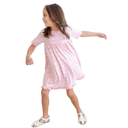 KicKee Print Short Sleeve Swing Dress for Girls, Soft Bamboo Viscose Girl Clothes, Baby and Kid