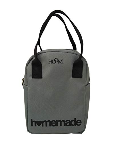 Image of HOOM Insulated Lunch Bag for Office Men, Women and Kids, Leak Proof Water Resistant Polyester Made Lunch Tiffin Bag with Quotes (Grey Homemade)
