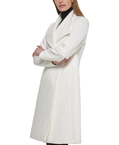 Calvin Klein Women's Ring Snap Detail Asymmetrical Closure Stand Collar Welt Pockets Coat, White, X-Large #TOP1