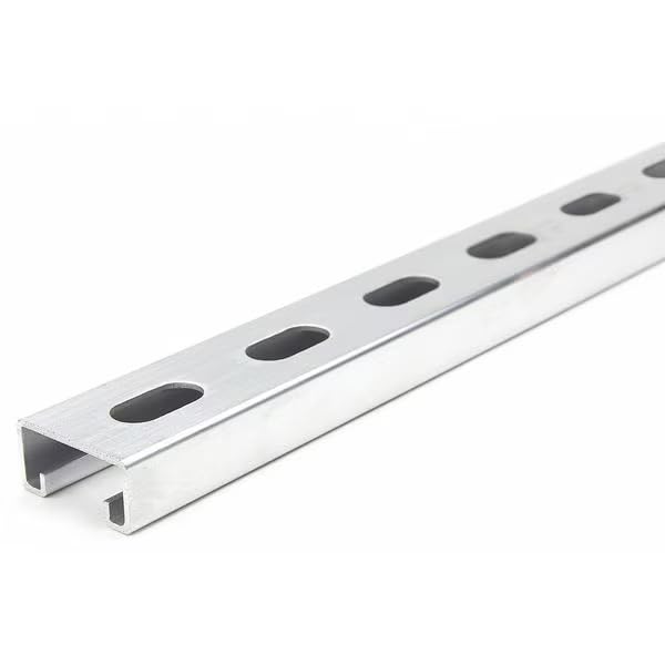 Single Channel Strut, Slotted, Aluminum, Plain, 9/16 in x 1-1/8 in Hole Size, Silver PK2, Mfr: FS-500SS AL 60.00-pk2-A