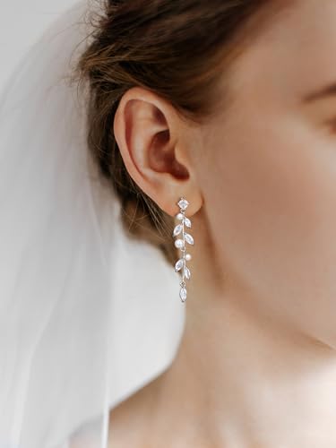 SWEETV Pearl Wedding Bridal Earrings for Brides, Bridesmaids, Pearl Drop Earrings for Women Dangling, Prom Formal Party Jewelry Gifts2