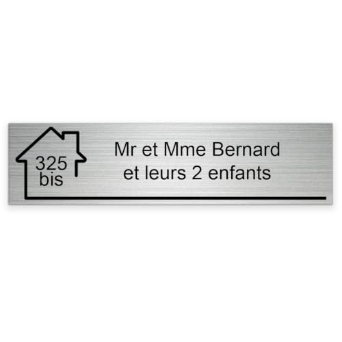 Plaque gravée pour nom et numéro boîte aux lettres autocollante 10x2,5cm personnalisée 1 à 3 lignes Alu Brossé