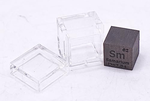 Image of 0.39 inch 10mm Samarium Metal Cube Sm up to 99.9% Pure Periodic Table Element Engraved Density Collection Science Education Display Block Cube + Acrylic Case Box - 1PC